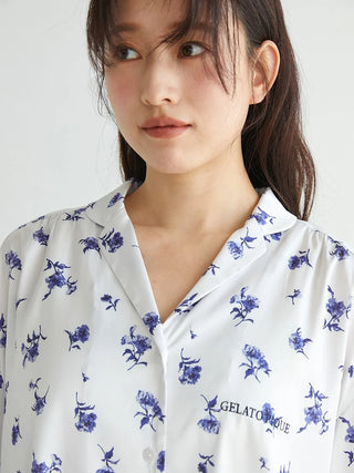 Floral Satin Gathered Shirt