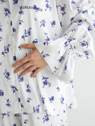 Floral Satin Gathered Shirt