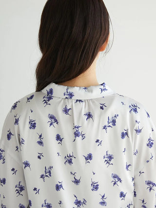 Floral Satin Gathered Shirt