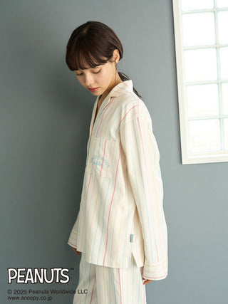 [PEANUTS] Original Art Rainbow Stripe Flannel Shirt