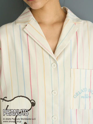 [PEANUTS] Original Art Rainbow Stripe Flannel Shirt