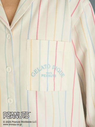 [PEANUTS] Original Art Rainbow Stripe Flannel Shirt