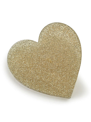 Gold glitter heart-shaped hair clip, adding sparkle and elegance to any hairstyle, perfect for casual or special occasions.