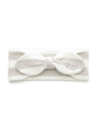 Gelato Pique Smoothie 2-Border Headband with bow detail in soft fabric, gray and white stripes. Elegant hair accessory for loungewear.