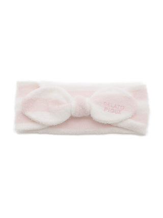 Gelato Pique USA pink and white Smoothie 2-Border Headband with bow, premium loungewear, cozy sleepwear accessory.