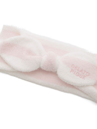 Pink and white Smoothie 2-Border Headband by Gelato Pique USA, featuring plush fabric with a bow detail, for premium loungewear and sleepwear.