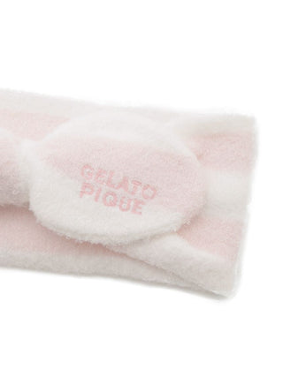 Pink and white Smoothie 2-Border Headband by Gelato Pique USA, featuring a bow detail, ideal for premium loungewear and sleepwear.