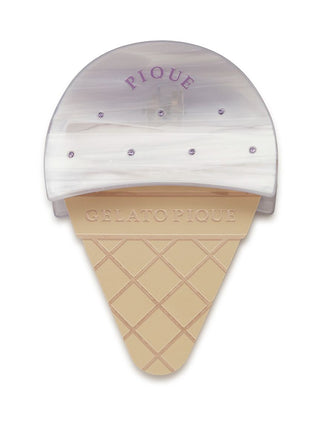 White Gelato Pique Bijou Hair Clip with ice cream motif, featuring glittering jewels and PIQUE logo. Premium Loungewear and Sleepwear accessory.