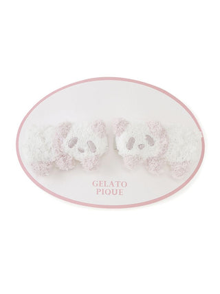 Panda hair clip set by Gelato Pique USA, featuring fluffy plush panda designs for a playful look, perfect for cozy hair styling.