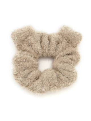 Beige CAT Hair Scrunchie by Gelato Pique USA – Premium loungewear accessory with cat-ear design and fluffy texture.