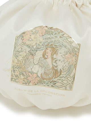 Mucha Floral Pattern Reversible Drawstring Pouch in ivory, Women Loungewear Bags, Pouches, Make up Pouch, Travel Organizer, Eco Bags & Tote Bags at Gelato Pique USA.