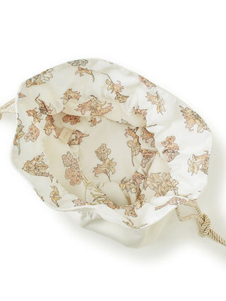 Mucha Floral Pattern Reversible Drawstring Pouch in ivory, Women Loungewear Bags, Pouches, Make up Pouch, Travel Organizer, Eco Bags & Tote Bags at Gelato Pique USA.