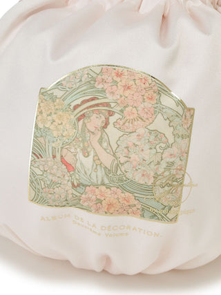 Mucha Floral Pattern Reversible Drawstring Pouch in pink, Women Loungewear Bags, Pouches, Make up Pouch, Travel Organizer, Eco Bags & Tote Bags at Gelato Pique USA.