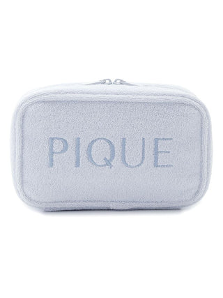 Pile Square Terry Cloth Cosmetic Pouch with "PIQUE" text, stylish and functional accessory, soft terry cloth exterior.