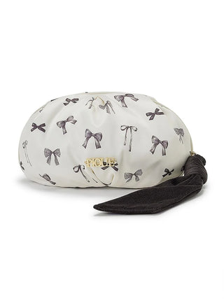 Ribbon Motif Makeup Pouch by Gelato Pique featuring elegant bow design, perfect for stylish storage of essentials.