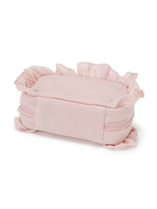 Heart Embroidered Frill Square Pouch in PINK, Women Loungewear Bags, Pouches, Make up Pouch, Travel Organizer, Eco Bags & Tote Bags at Gelato Pique USA.