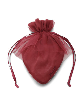 Strawberry Tulle Drawstring Pouch with red satin base and delicate tulle overlay, perfect for storing small essentials in style from Gelato Pique.