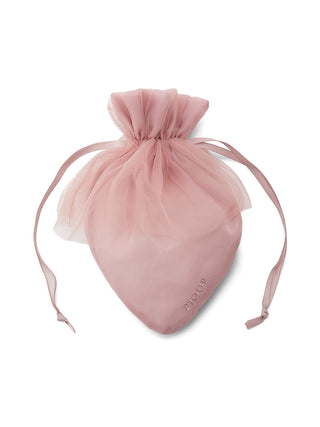 Strawberry Tulle Drawstring Pouch with pink satin base and delicate tulle overlay, perfect for storing small essentials.