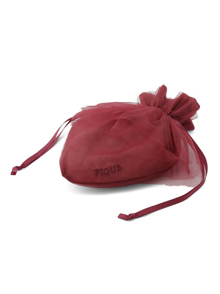 Strawberry Tulle Drawstring Pouch in vivid red satin with delicate tulle overlay, ideal for storing small essentials elegantly and securely.