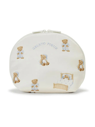 Alt Tag: Gelato Pique GOOD NIGHT BEAR Pattern Pouch with teddy bears in pajamas, cream color, cozy bedtime print.