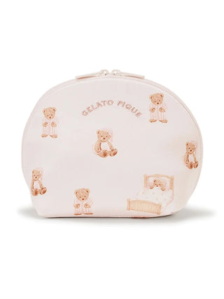 GOOD NIGHT BEAR Pattern Pouch by Gelato Pique with cream fabric featuring teddy bears in nightwear for cozy comfort.