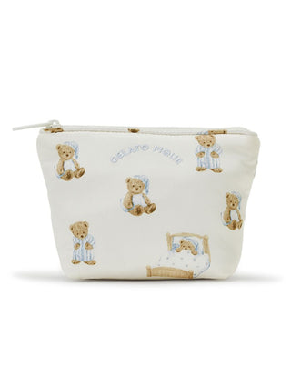 GOOD NIGHT BEAR motif pouch by Gelato Pique with cute teddy bear design in pajamas, ideal for organizing essentials.