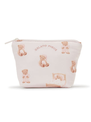 GOOD NIGHT BEAR motif pouch by Gelato Pique featuring cute teddy bears in pajamas, ideal for organizing essentials with bedtime charm.