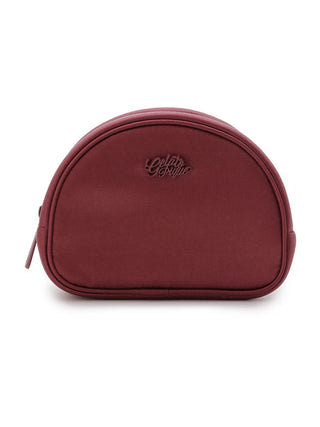 Elegant maroon satin compact make-up pouch with dome shape, designed by Gelato Pique for travel and daily beauty essentials.