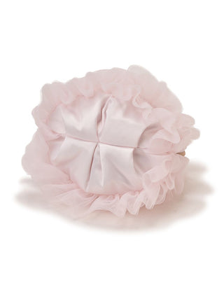 Elegant tulle pouch with soft, layered pink fabric, perfect for storing makeup or jewelry with a sophisticated touch.