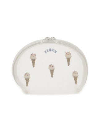 Ice cream embroidery pouch with delicate ice cream motifs, rounded silhouette, and semi-transparent design by Gelato Pique USA.