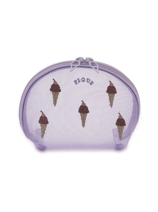 Purple WhiteDay Ice Embroidery Pouch by Gelato Pique USA featuring ice cream motifs, ideal for premium loungewear and sleepwear accessories.