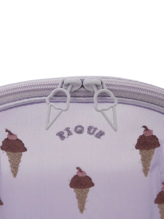 Sheer white round pouch with ice cream embroidery by Gelato Pique USA, perfect for premium loungewear and sleepwear needs.