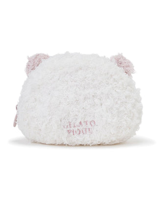 Gelato Pique USA 2025 Panda Mini Pouch in fluffy white and pink, featuring a soft panda face and ears, perfect for storing cosmetics and small items.