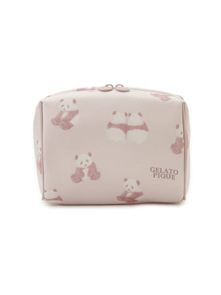 Panda motif print square pouch by Gelato Pique USA, featuring an adorable pink panda design, ideal for organizing small essentials.