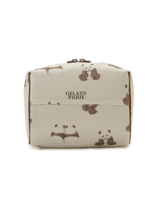 Gelato Pique USA 2025 panda motif print square pouch, beige with brown and pink hues, premium loungewear and sleepwear accessory.