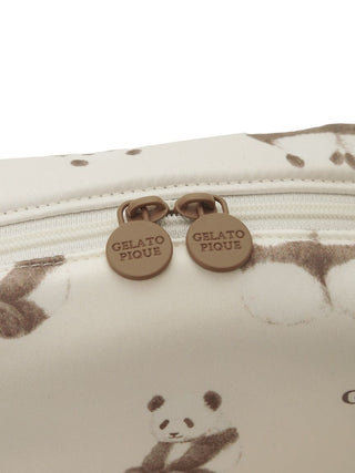 Close-up of Gelato Pique USA panda print square pouch in soft brown and pink, featuring premium loungewear and sleepwear design.