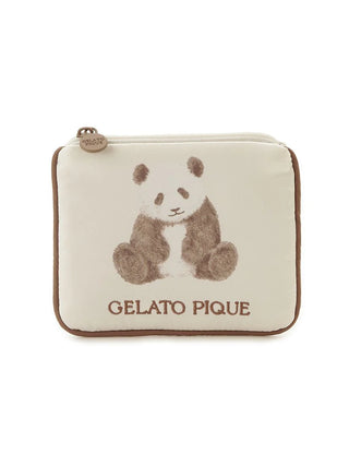 Gelato Pique USA satin tissue pouch with brown and pink panda motif, elegant piping, perfect for small bags, premium loungewear accessory.