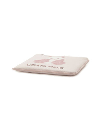 Gelato Pique USA satin tissue pouch with pink panda print, featuring elegant piping and zipper pull. Ideal for premium loungewear and sleepwear.