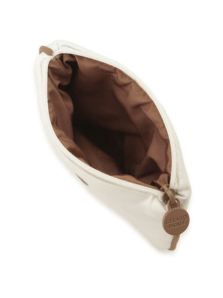 Gelato Pique USA brown satin panda tissue pouch with round panda-inspired zipper, premium loungewear and sleepwear accessory.