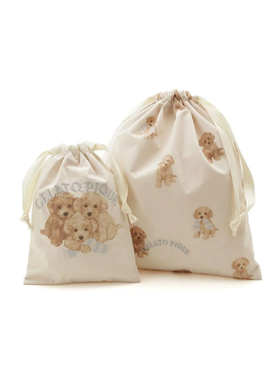 Toy Poodle Motif Drawstring Bag Set gelato pique