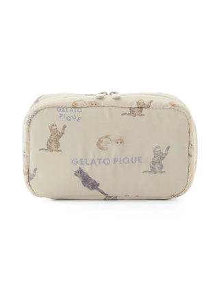 Gelato Pique CAT Allover Pattern Pouch with playful cat print, ideal for organizing essentials, beauty products, or travel items.