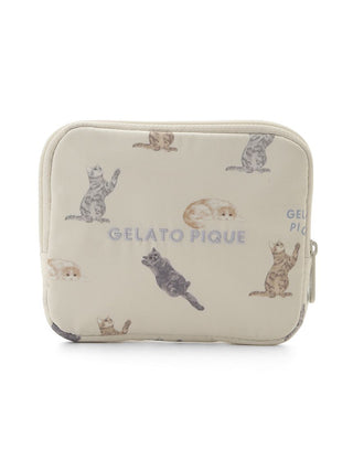 Beige CAT Allover Pattern Tissue Pouch by Gelato Pique USA with playful cat design, ideal for storing small essentials. Premium Loungewear and Sleepwear.