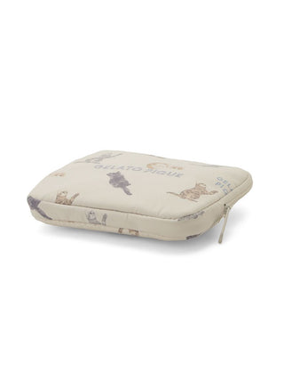 Gelato Pique USA beige CAT Allover Pattern Tissue Pouch featuring playful cat print, perfect for storing essentials, premium loungewear and sleepwear accessory.