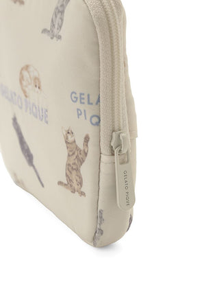 Beige CAT Allover Pattern Tissue Pouch by Gelato Pique USA, featuring playful cat prints. Perfect for storing essentials. Premium Loungewear.