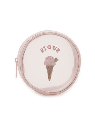 Pink Gelato Pique USA round pouch with ice cream embroidery, perfect for holding small items, part of Premium Loungewear and Sleepwear collection.