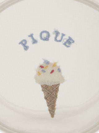 Ice cream embroidery detail on gelato pique white pouch, a premium loungewear and sleepwear accessory.