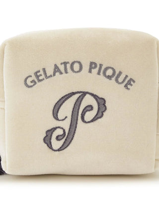 Emblem Motif Velour Pouch