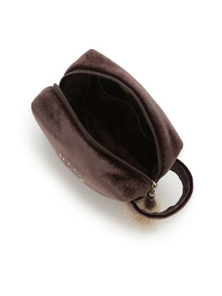 Emblem Motif Velour Pouch
