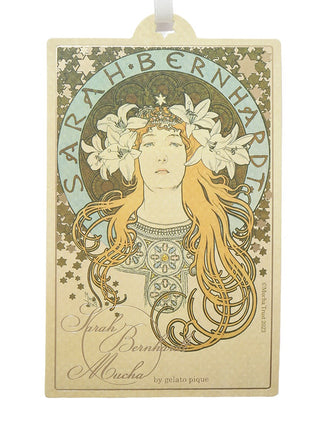 A beautiful hand mirror printed with Alphonse Mucha's iconic art nouveau poster of Sarah Bernhardt. This piece is perfect for adding a touch of vintage charm. Tag 