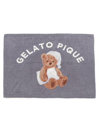 Plush gray throw blanket with cute bear motif, featuring Gelato Pique branding, ideal for cozy bedtime comfort.